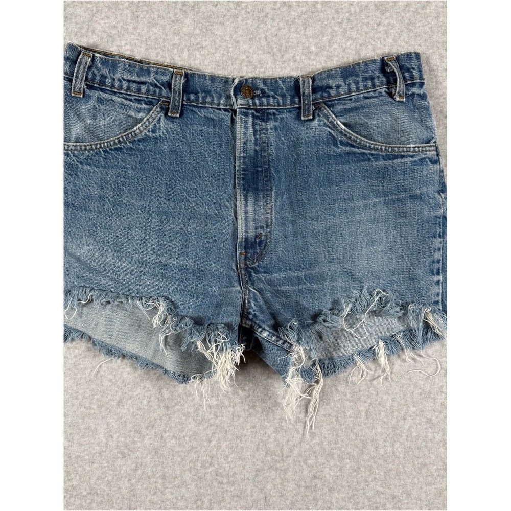 1982 Levis Faded Blue Frayed Hem Denim Cutoff Orange Tab Shorts Womens 32